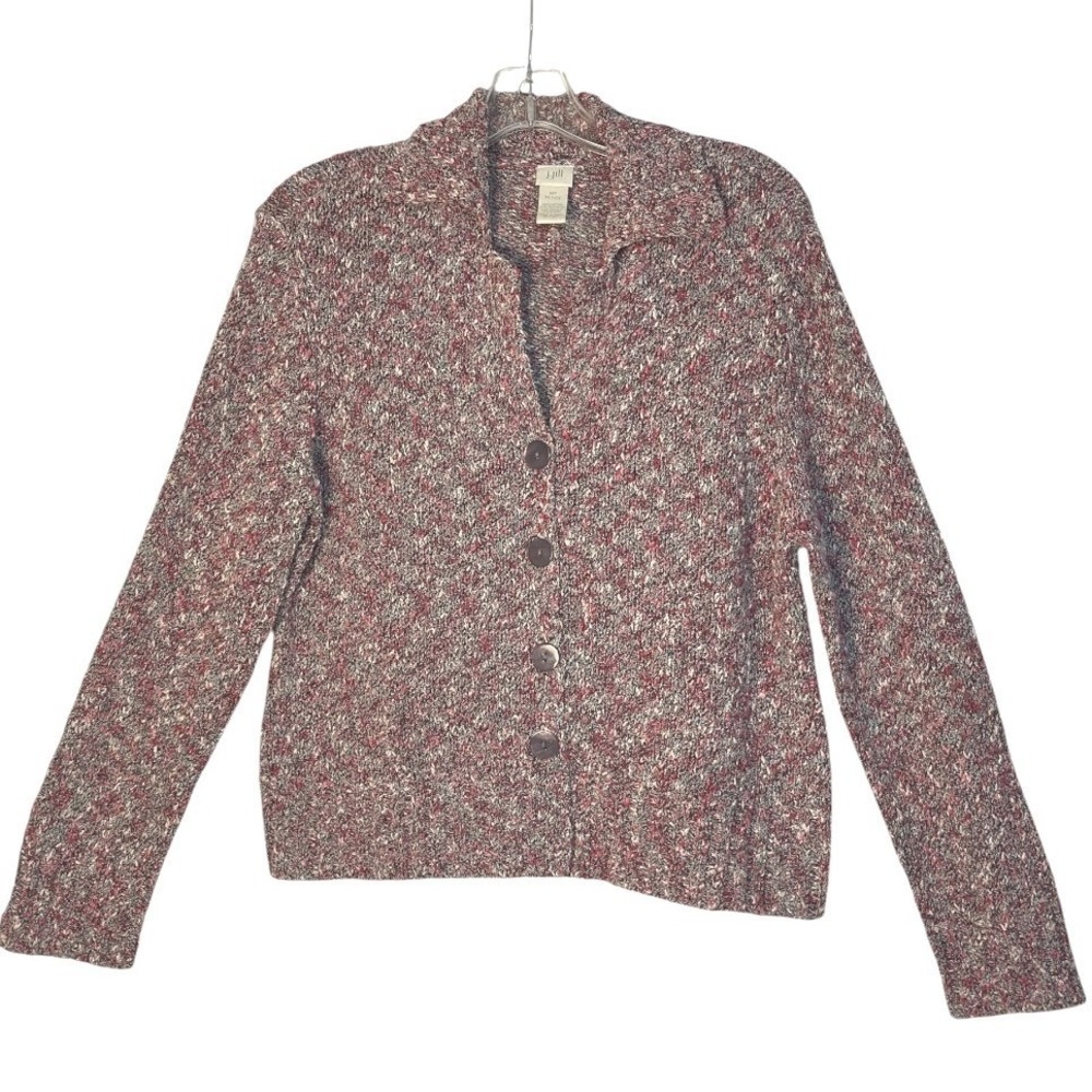 J Jill Knit Cardigan Sweater Long Sleeve Button Front Pink Speckled Texture PM